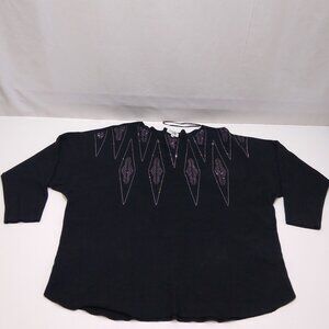 Siren Lily Rhinestone Embellished Black Top Women's 1X Viscose/Nylon/Polyester